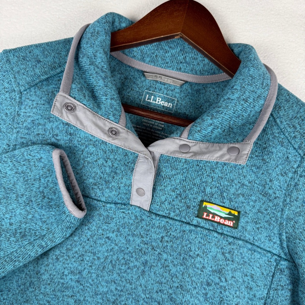 L.L. Bean Sweater Fleece Pullover Womens Medium Blue Snap T Neck 292726